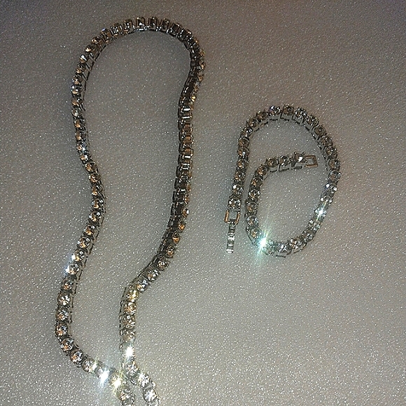 Iced out Silver plated  20 inchesTennis Necklace with Matching Tennis Bracelet - Picture 5 of 9
